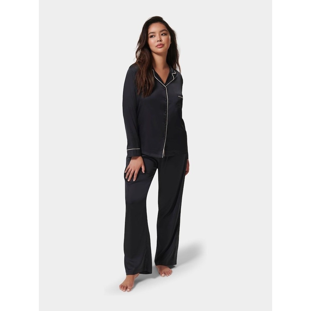 Bluebella Women Black‎ Satin Pajama Set Long Sleeve Button Down Pants XXL